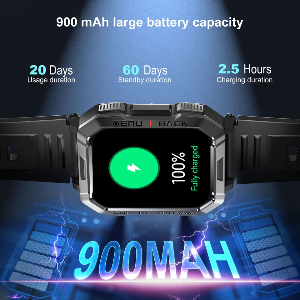 Smartwatch Herren Militär mit Telefonfunktion Sprachassiste Blutdruckmessung Spo - Bild 3 von 4