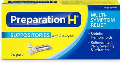 Preparation H Multi-Symptom Hemorrhoid Treatment Suppositories with Bio-Dyne, 24