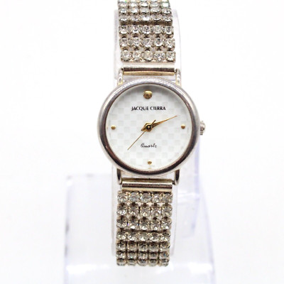 Vintage Jacque Cierra Watch Womens Silver Tone Stainless Steel Rhinestones Rare