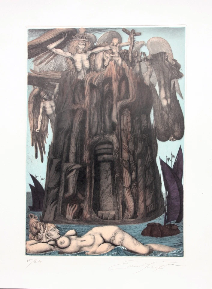 Ernst Fuchs (1930-2015), signierte Farbradierung "Das Gefängnis des Ikarus" 1975 - Bild 2 von 4