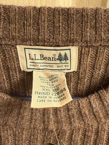 LL Bean Mens Commando Brown Sweater Merino Lambs Wool Elbow Size 2XL Regular NWT - Picture 4 of 6