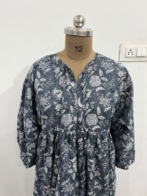 Cotton Dark Grey Floral Printed Maxi Gown, Deep Neck Dress Women's Clothing  US | eBay