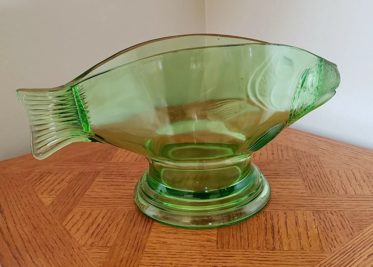 Antique 1920’s Depression glass fish bowl uranium glass rare piece