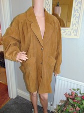 Vintage Real Leather Suede Oversized Boho Retro Crombie Long Jacket. Size Medium