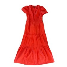 Quince 100% Organic Cotton Poplin Tiered Maxi Dress Small Womens Vermillion Red