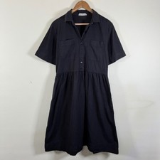 Everlane The Parklett Shirt Dress Black Midi Length Pockets Cotton Minimal Sz 6