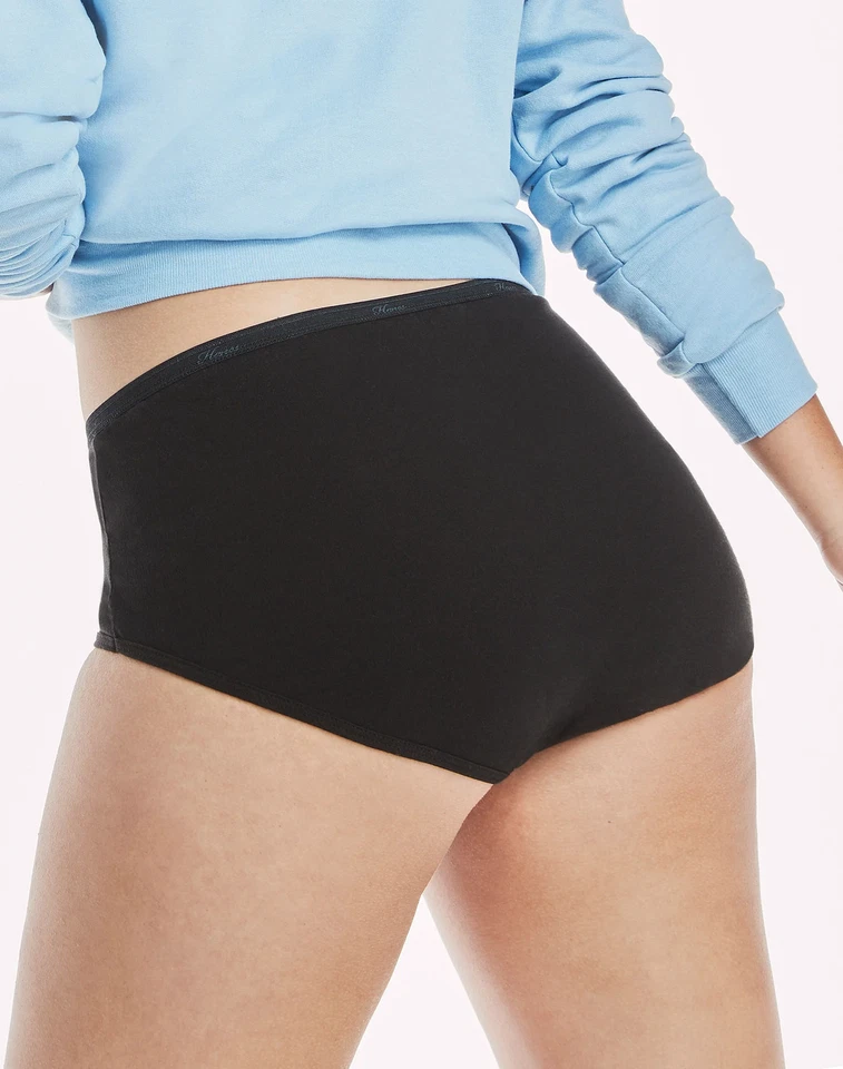 Hanes Briefs 10-Pack Panties Women's Underwear Breathable 100% Cotton All Black - Image 4 of 4