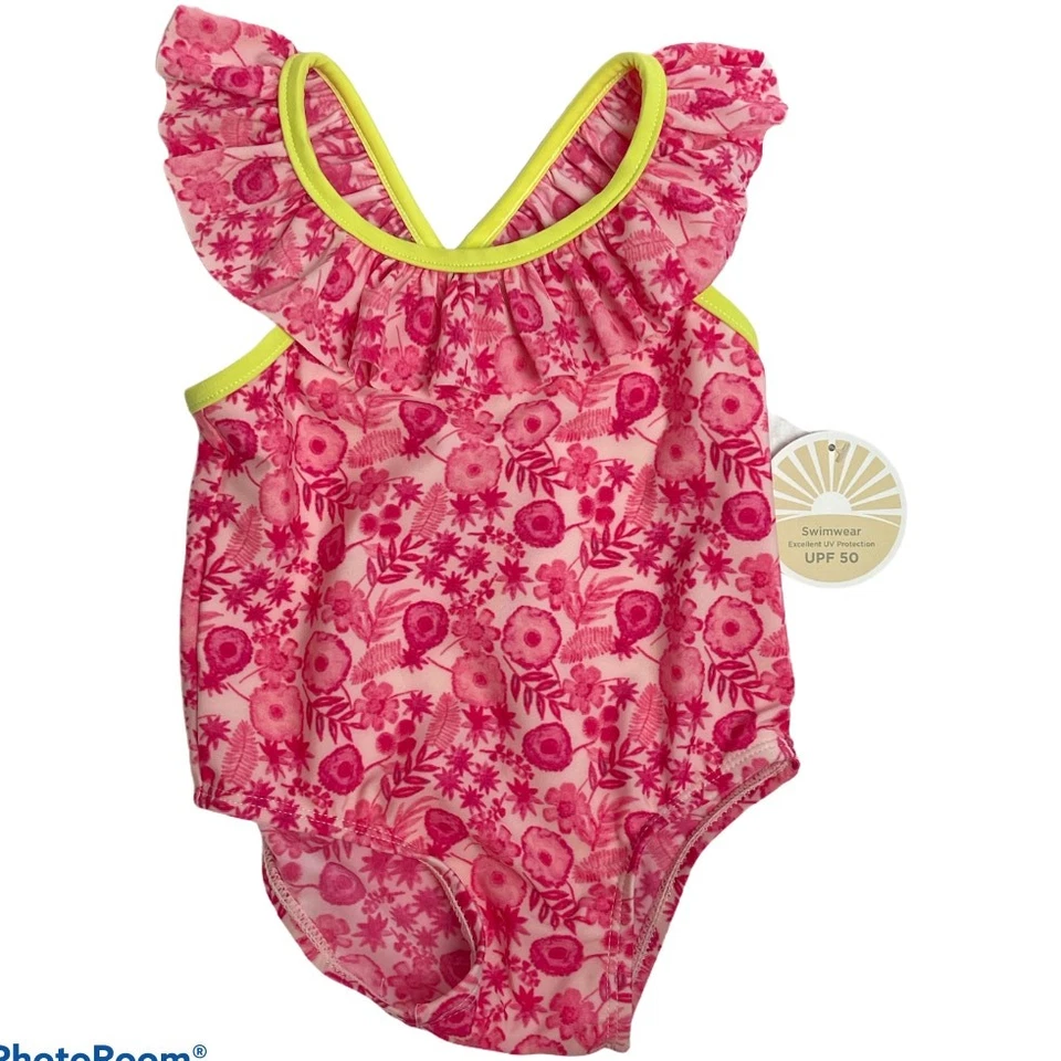 First Impression rosa Blumen Badeanzug Einteiler Baby Mädchen Größe 6-9M