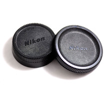 GENUINE NIKON SLR CAMERA BODY CAP AND LF-1 REAR LENS CAP  MINT 