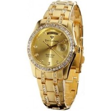 Yves Camani Auron Herrenuhr/Damenuhr Edelstahl Vergoldet Datum Wochentag Neu