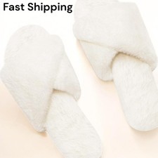 Women  s Comfy Memory Foam Slippers, Cross Band Soft Fuzzy House Shoes, Size 8