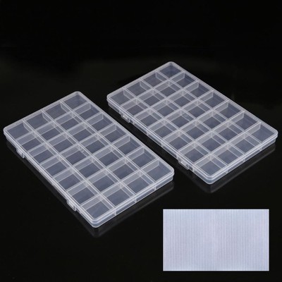 2Pcs 28-Grid Clear Plastic Organizer White Fixed Compartment Storage Box for ...