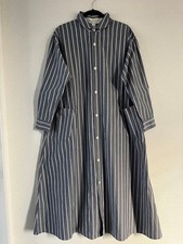 ICHI Antiquites Linen Shirt Long Dress Collared Striped Black Exc from Japan 3F