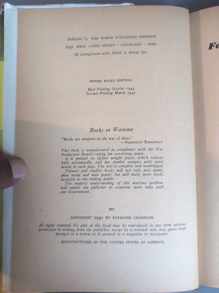 FAREWELL, MY LOVELY Raymond Chandler PHOTOPLAY 1st Ed 2ND PRINT Rare HC/DJ Book - Image 3 of 4