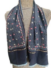 CELINE PARIS Horse Bit Chain Link RECTANGLE Silk scarf 45x10.5 Navy Blue Gold