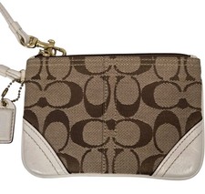 Vintage Coach Wristlet Wallet Logo Signature C Brown  White Zip Top