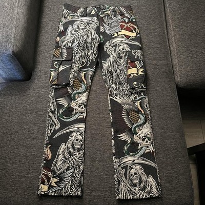 Rebel Vengeance Pants Mens 28x32 Skull Snake Tapestry Cargo Streetwear Gothic