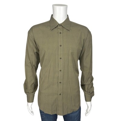 Joseph Abboud Mens XL Long Sleeve B-Down Shirt Olive Green Grid Cotton Rayon
