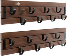 Coat Rack Wall Mount - Coat Hooks Coat Hanger with 16 Metal Black Hooks 2 Pack