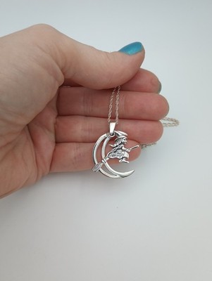 Witch Necklace Halloween Charm Sterling Silver Pendant Witch Moves 925