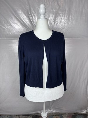 Chaps Women s Cropped Cardigan Sweater Size 2X Navy Cotton/Modal  Good Pre-owned