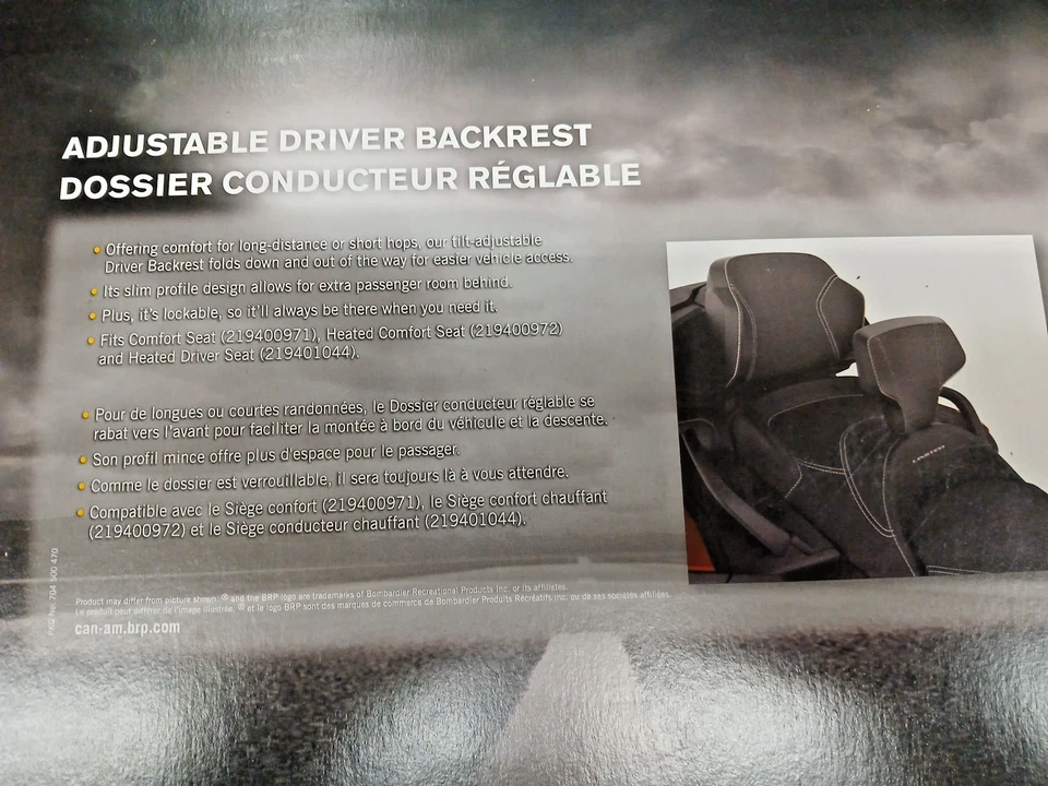 SPYDER RT 2020-2025 Adjustable Drivers Backrest  219401285 219400957 Slim Profil - Image 3 of 4