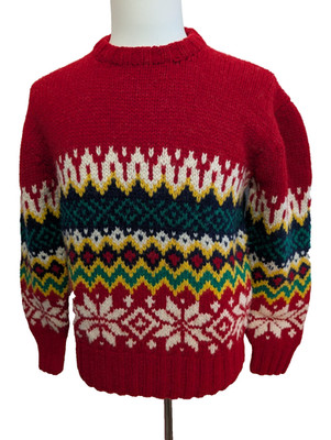 POLO RALPH LAUREN Pullover Handmade L 100% WOLLE Schneeflockenmuster Selten Luxus Herren