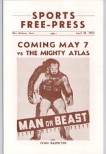 April 30, 1952 Sports Free Press Wrestling Program Des Moines Iowa Ivan Rasputin
