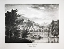 Enns on the Danube Upper Austria Austria Kunike Jakob Old Lithograph 1824