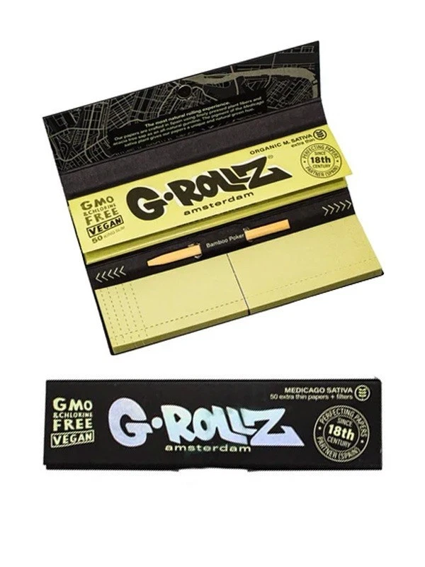 G-Rollz Sativa Connoisseur Rolling Paper & Tips & Wooden Poker 2 3 6 12 24-