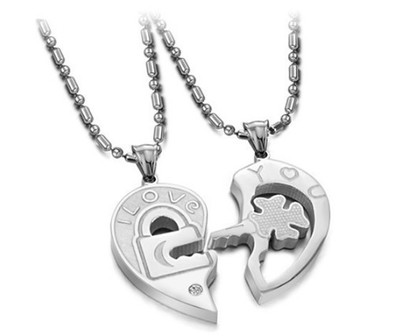 Men Women Couple Necklace I Love You Lock and Key Heart Pendant Stainless Steel