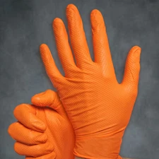 CATCH Nitrile Disposable Gloves w/ Pyramid Grip Texture Orange 9 Mil Box of 100