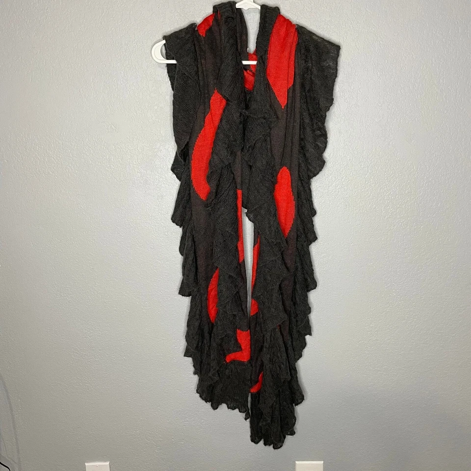 Wildfox Bufanda con Capucha Gris Rojo Corazones y Volantes Foto 2 de 4