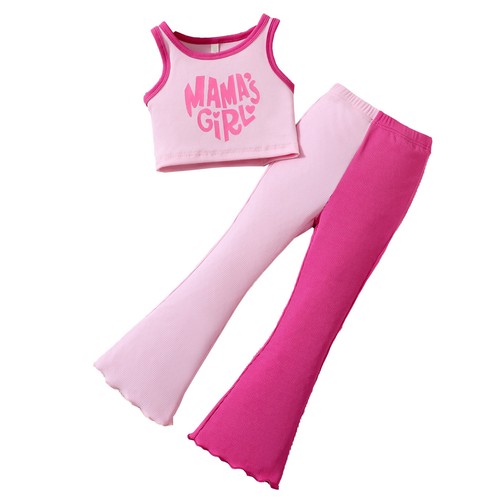 Kids Girls Outfits Contrast Color Tracksuit Beach Clothing Sets Cropped Weekend - Picture 7 of 34