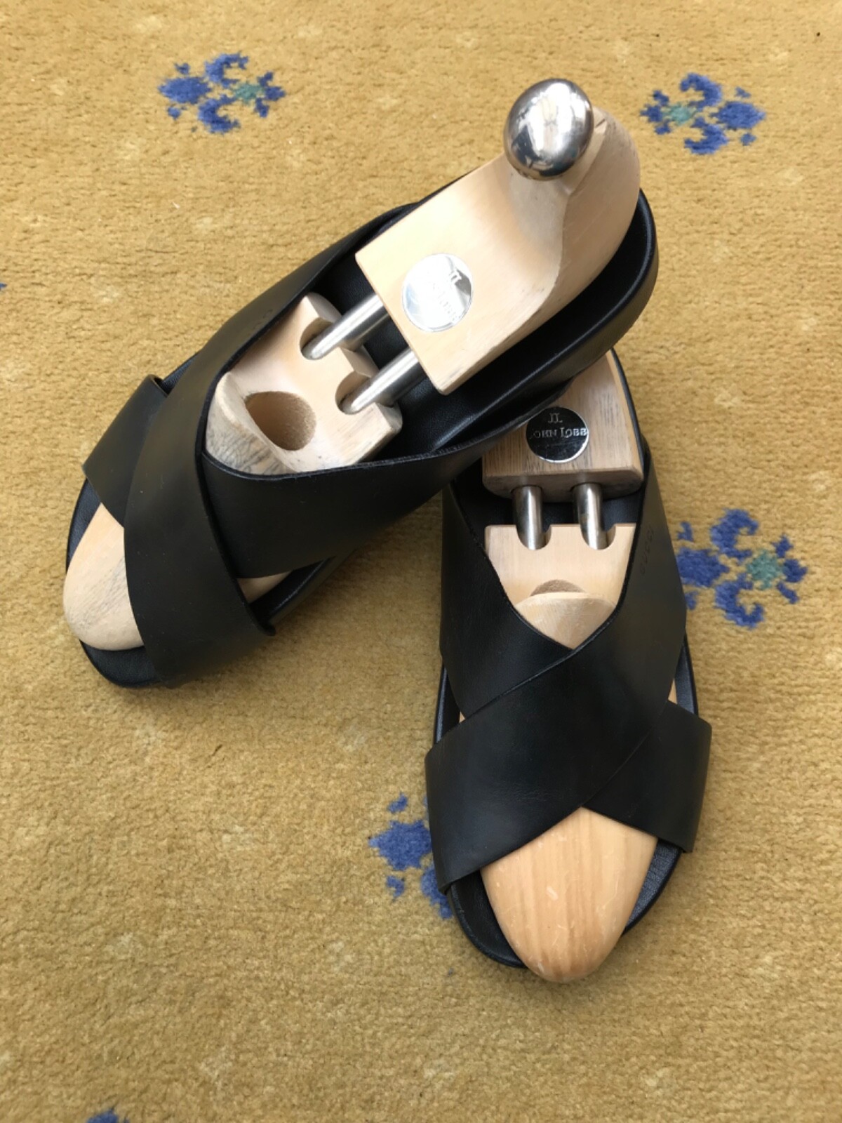 Gucci Sandals Shoes Leather Strap UK 7 US 8 EU 41 Mens Black Crossover thumbnail 2