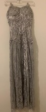 Formal Dress Silver with Sequins and stunning detail 55 inches long