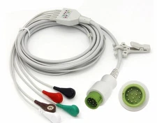 One-Piece Mindray T5 Ecg cable 5leads AHA Snap 12pin One Piece Compatible