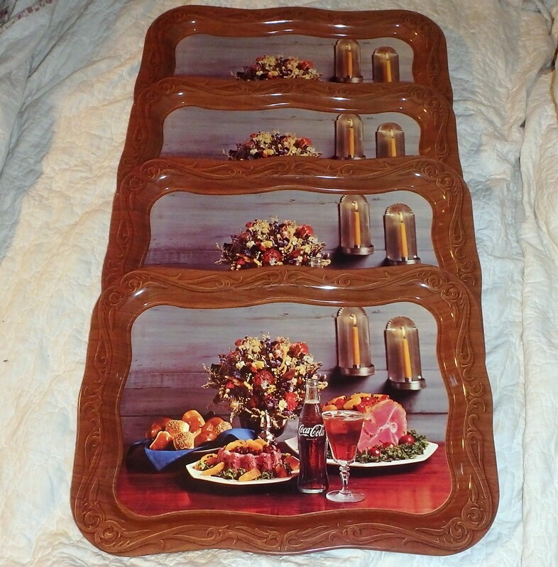 Original Coca Cola 1962 TV Tray Ham & Coke by Candlelight Set of 4