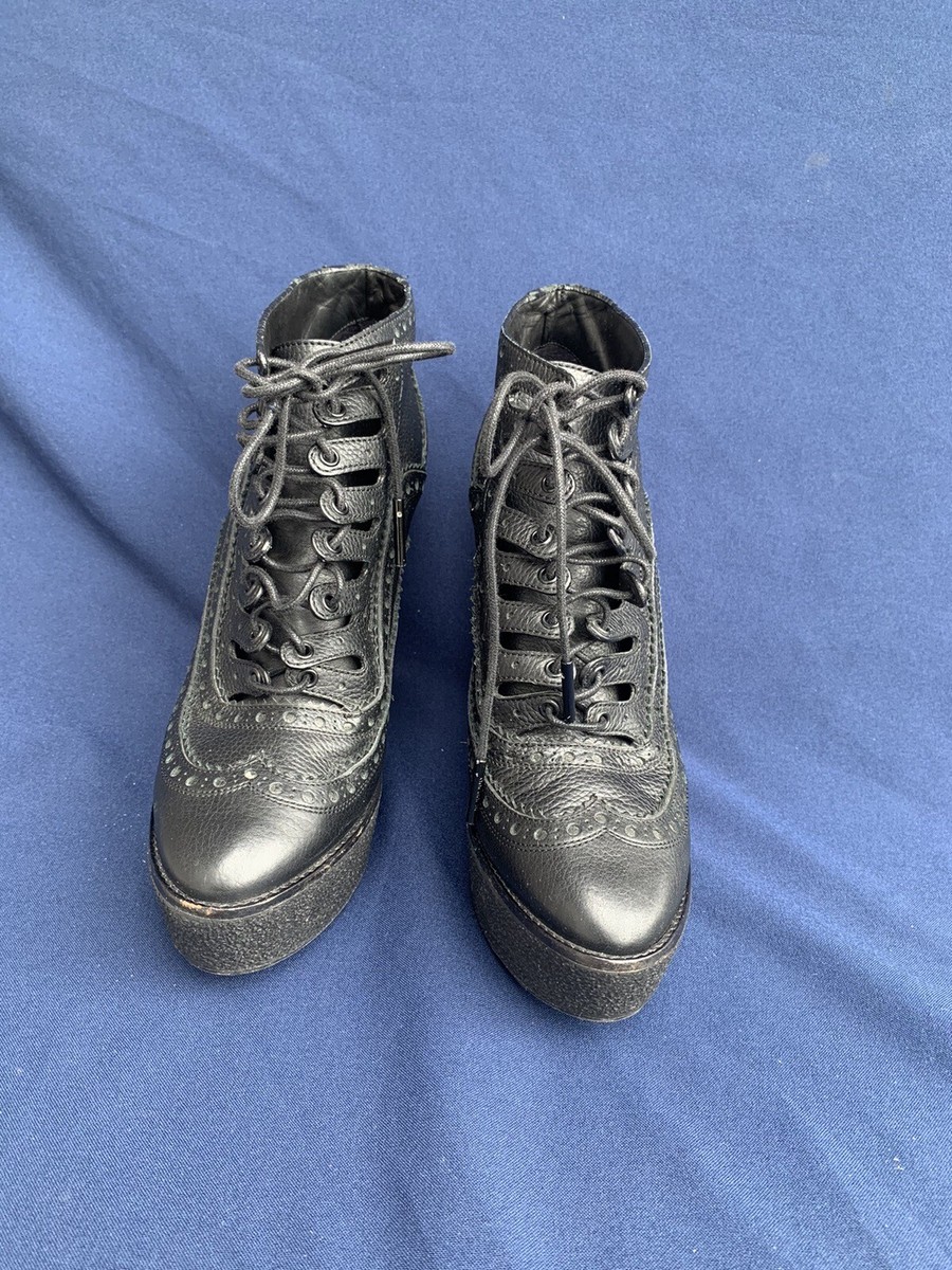 Burberry Prorsum Oxford Wedge black Lace Up heels US10 EU40