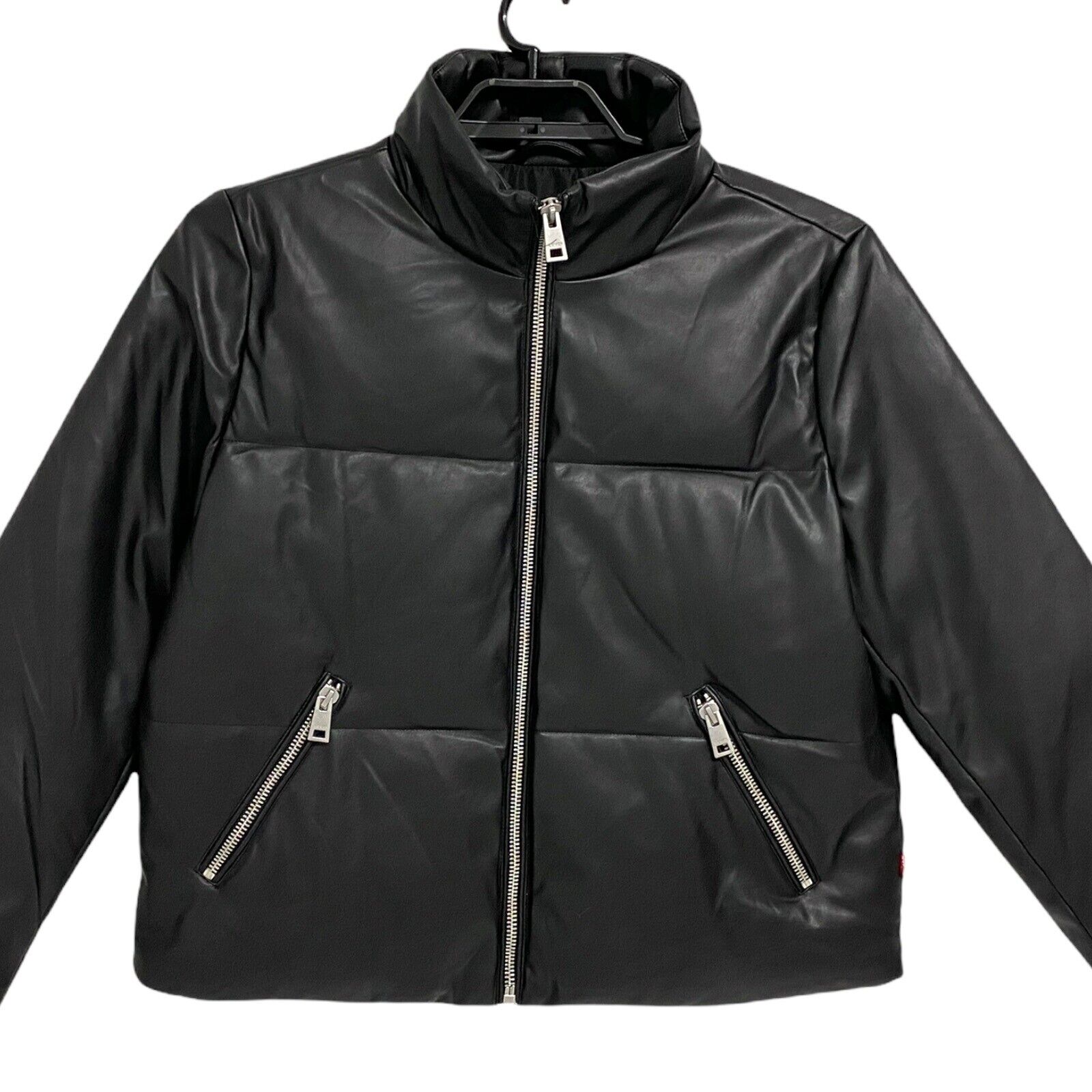 Levi Strauss & Co women's Faux Leather Cinched Waist Puffer Jacket black  size L | eBay