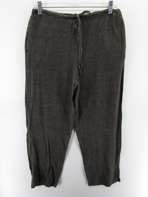 VINTAGE Chicos Pants Women M Gray Linen High Rise Trousers Drawstring  Peasant*