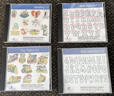 Lot of 4 Thread Art~Embroidery Designs~Toy Trains Wedding Bow & Wild Alphabets