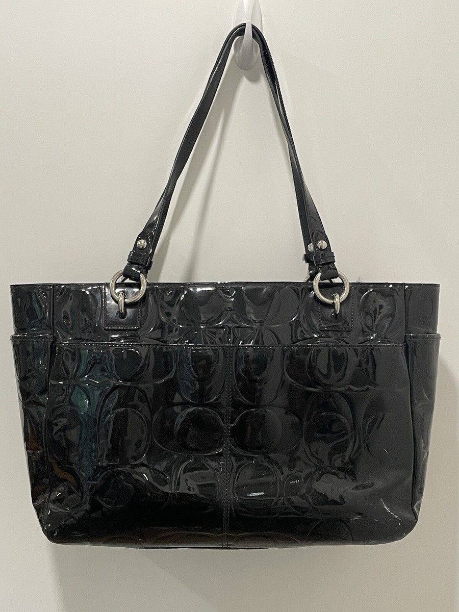 Coach Black Patent Leather Logo Handbag Shoulder Bag Purse Tote 2