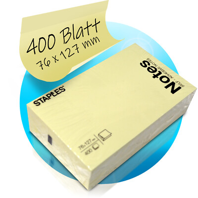 400 Blatt Notes STAPLES  Haftnotiz pastel gelb 76 x 127 mm