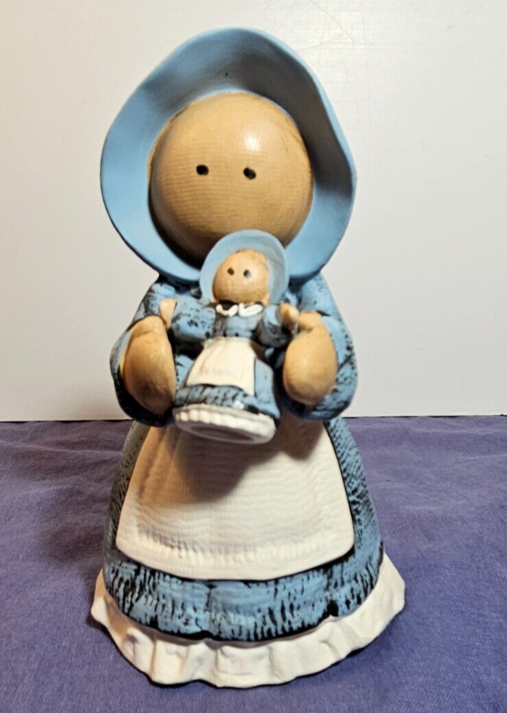 Amish Woman & Child Figurine - Ceramic Blue Hand Painted Shelf Sitter, 7½