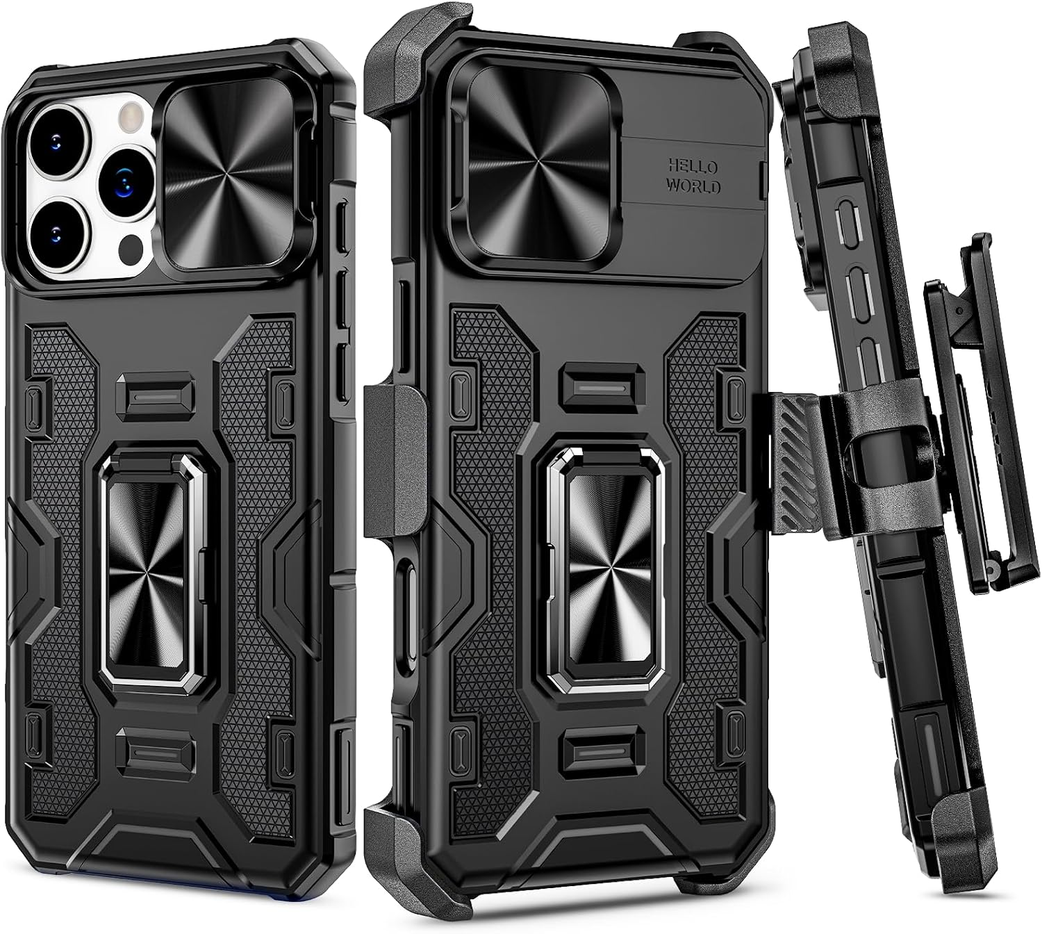 Case for Iphone 16 Pro Max, Slide Camera Cover & Belt Clip Holster & 360°Rotatab