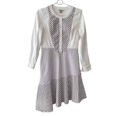 chelsea28 flutter sleeve asymmetric hem dress Chelsea 28 asymmetrical Striped Women's Size 4 Long Button Front Alessia satin