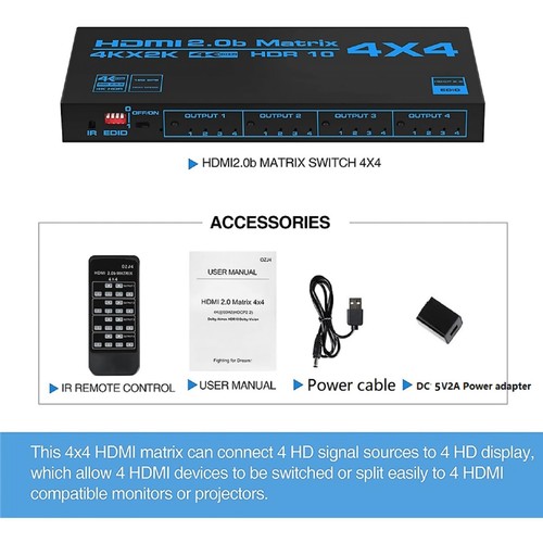 4 In 4 Out 4K HDMI Matrix Switch with EDID Extractor and IR Remote Control - Picture 10 of 10
