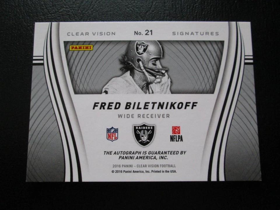 FRED BILETNIKOFF 2016 PANINI CLEAR VISION SIGNATURES AUTOGRAPHED CARD # 34/50 - Image 4 of 4