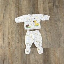 Baby White Yellow Giraffe Long Sleeve Button Top & Footed Bottoms Set 0-3 Months
